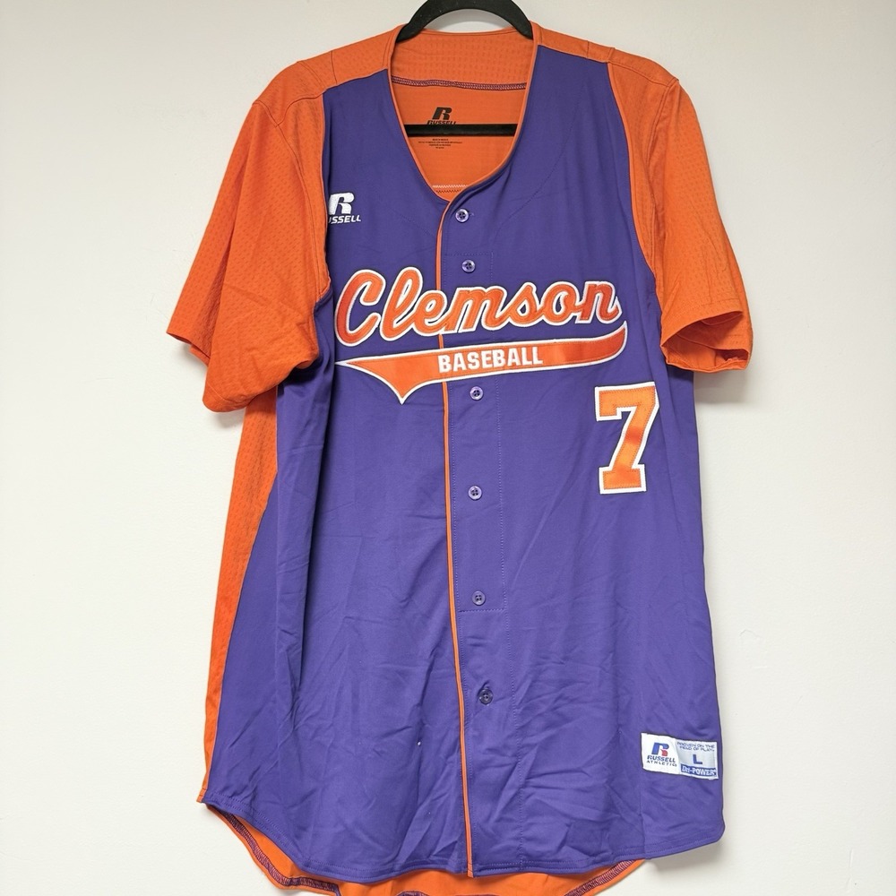 Clemson Tigers NCAA Baseball Team Jersey #7 Russell Athletic Mens Size L
